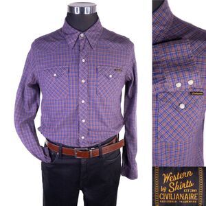 Civilianaire Button Up Shirt Western Plaid Front Pockets Cotton Sz Large (L)